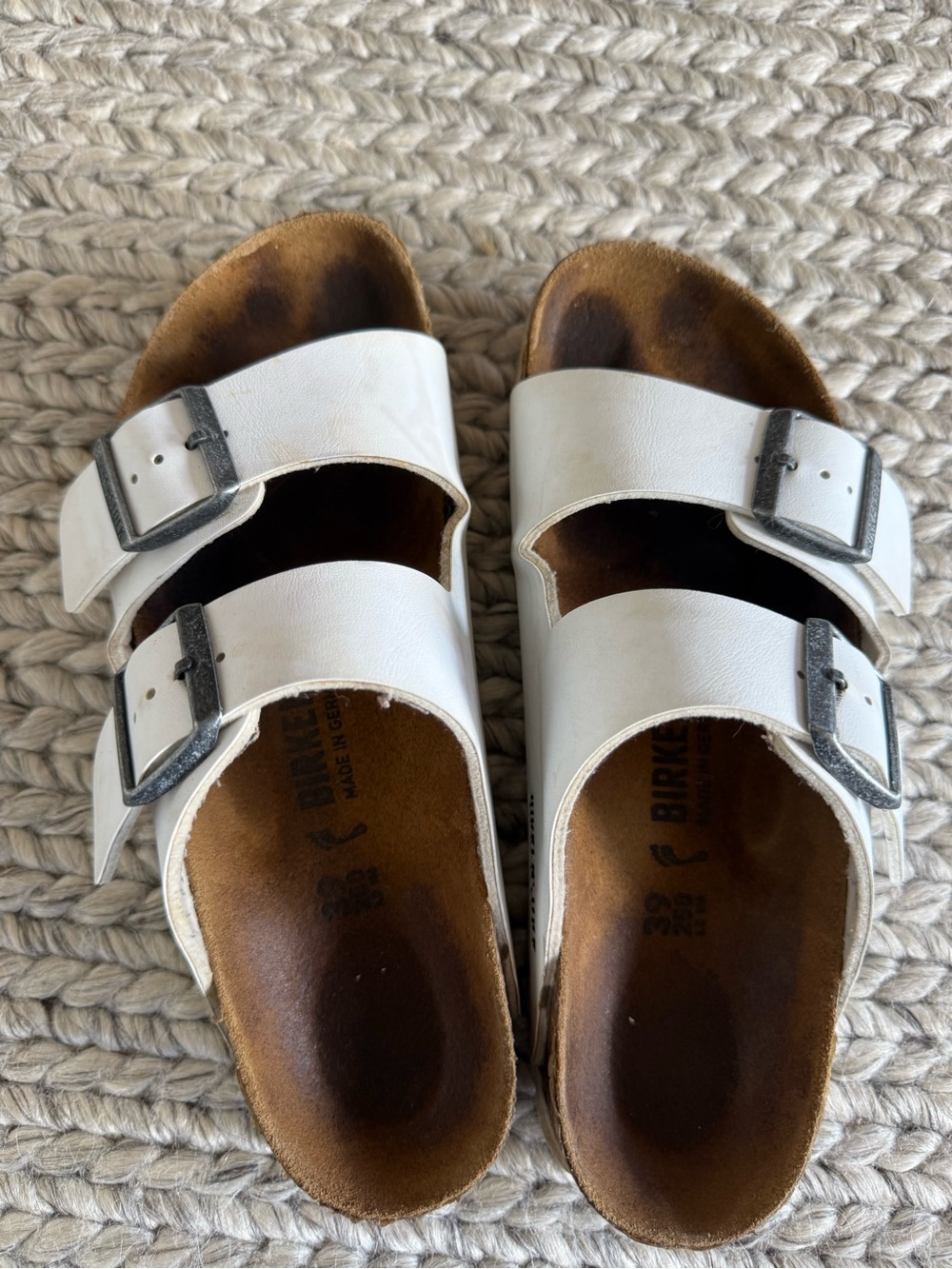 Birkenstock White Double-Buckle Arizona Slide Sandals